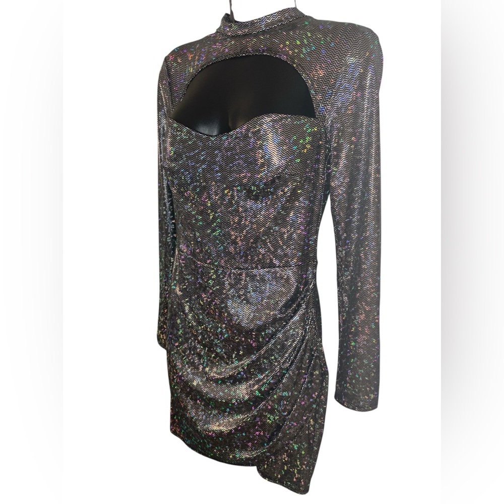 Blanc Elegant Black Sequin Stretch Dress Measures 4 No Size tag NWOT - Picture 3 of 4